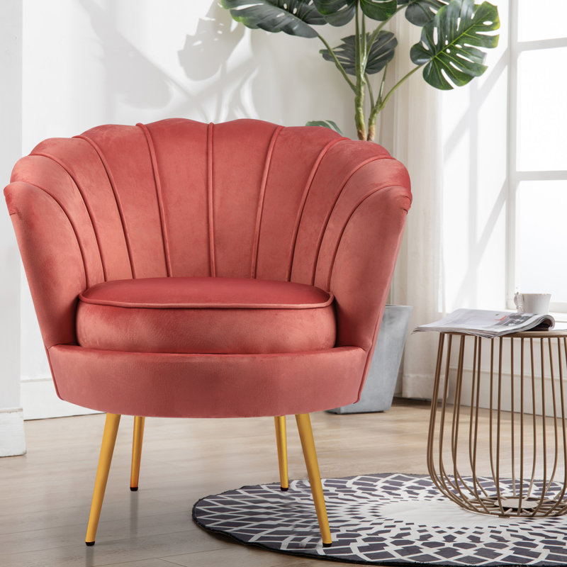 Fauteuil demi-tonneau en velours 28,8 po Raelynn, Velours rose