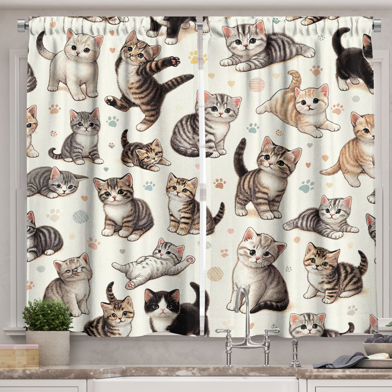 Cat Kitchen Curtain, 55" W x 39" L