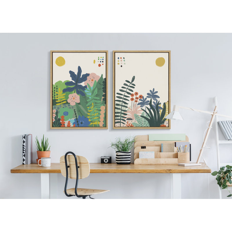 Zen Garden Abstract Floral Canvas Print with Natural Frame