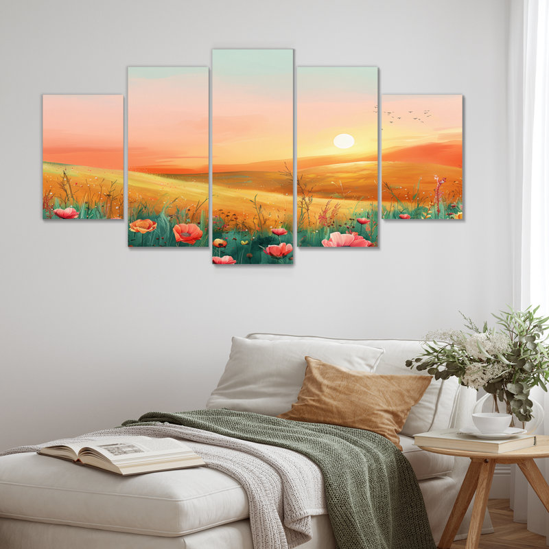«Flower Meadows At Sunset I», ensemble de reproductions d'art mural