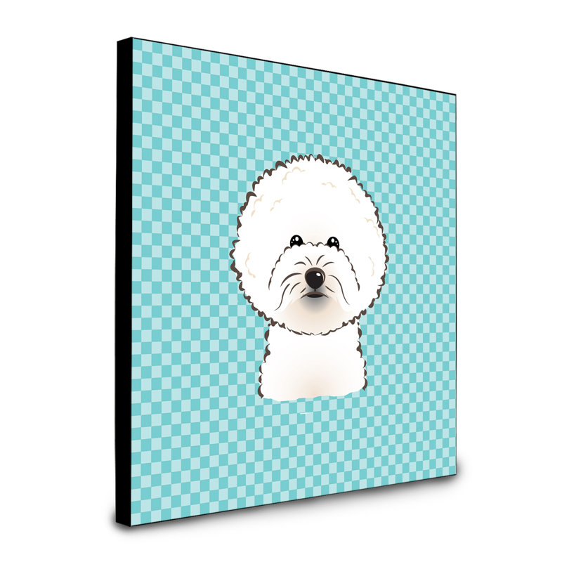 Panneau mural d’art Dungorbery, bleu, Bichon frisé blanc