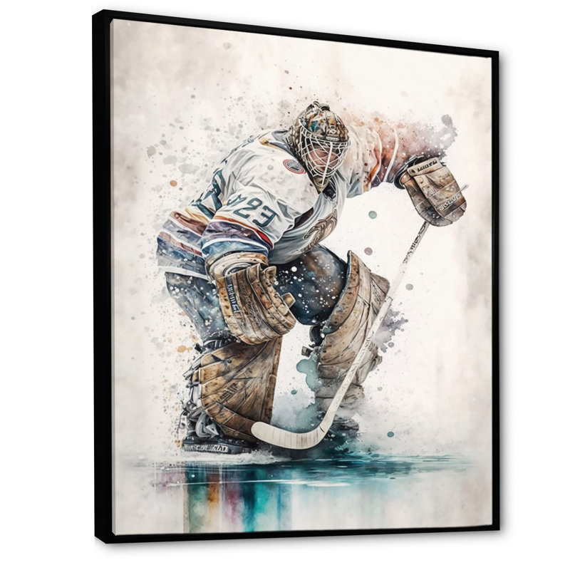 Hockey sur toile pendant le jeu III - art sur toile, H 40 po x l 30 po x P 1,5 po, Cadre flottant noir