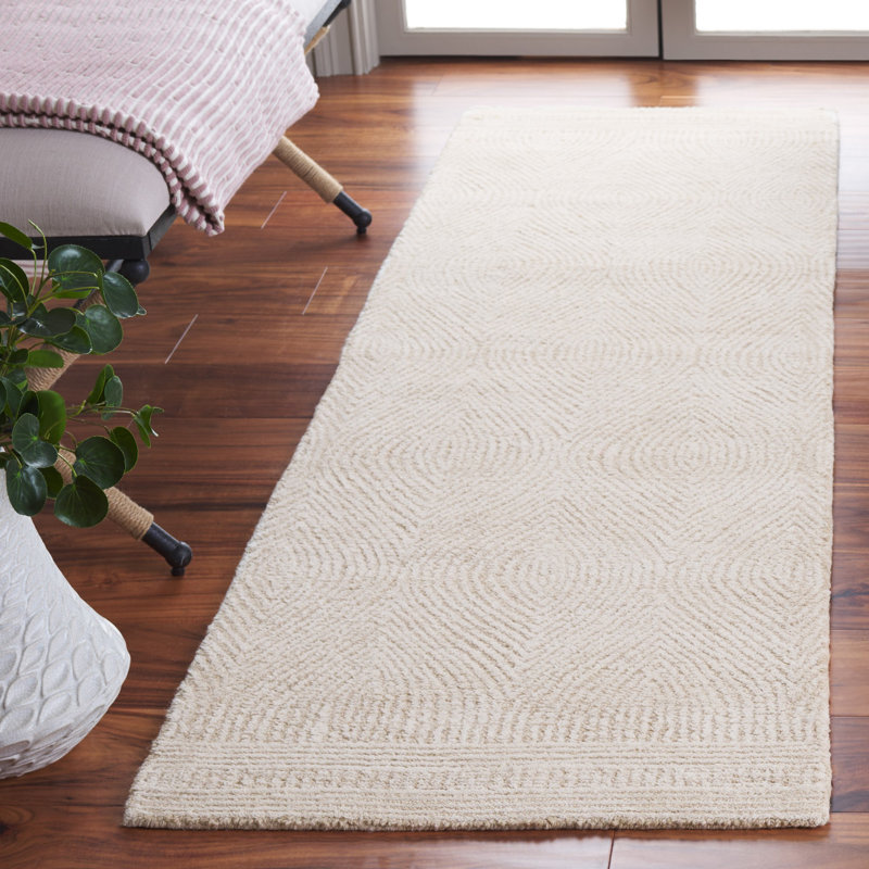 Lulubell Abstract Hand Tufted Wool Geometric Rug, Runner 2'3" x 20', Ivory/Beige