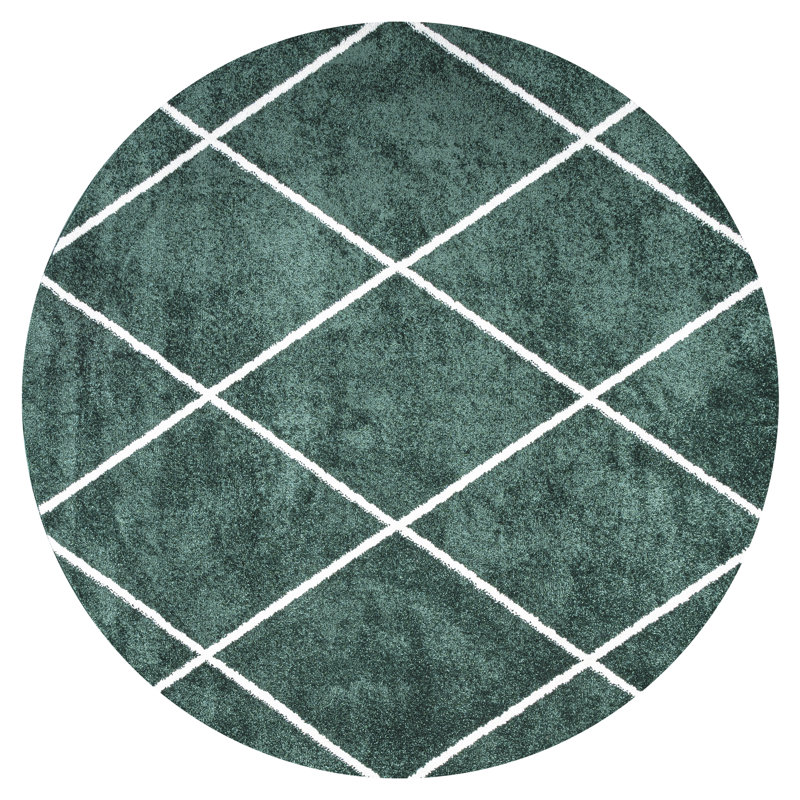 Tapis vert / blanc Bertrice, Rond 5 pi 3 po