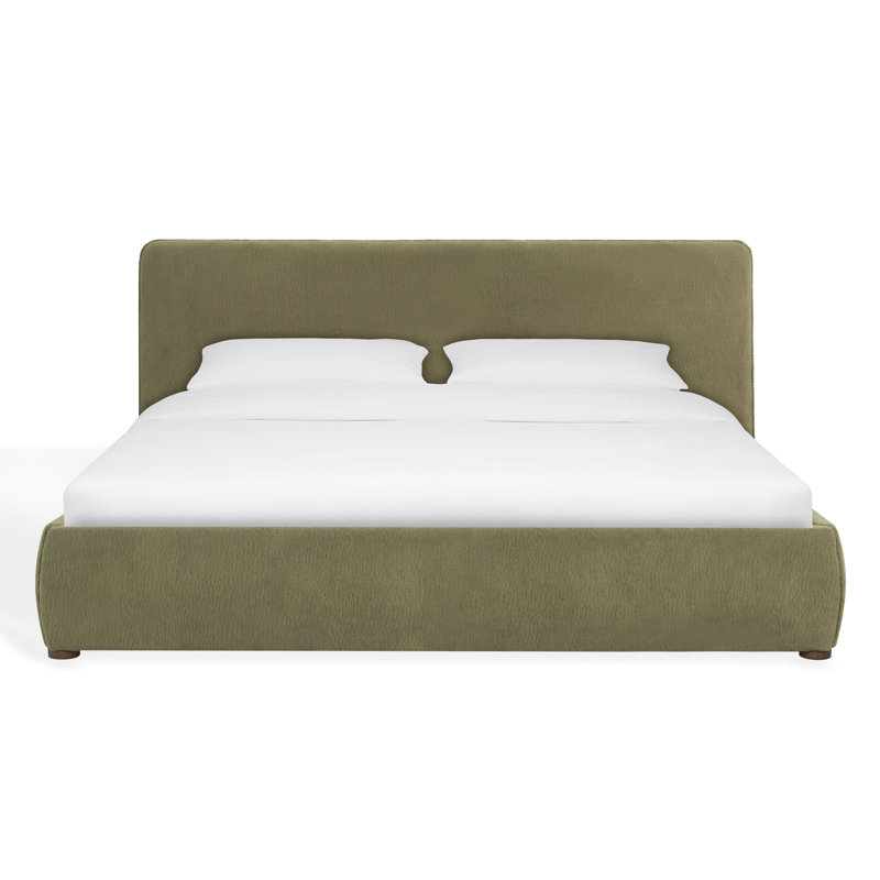Callahan Upholstered Platform Bed, King, Olive Green Faux Sherpa