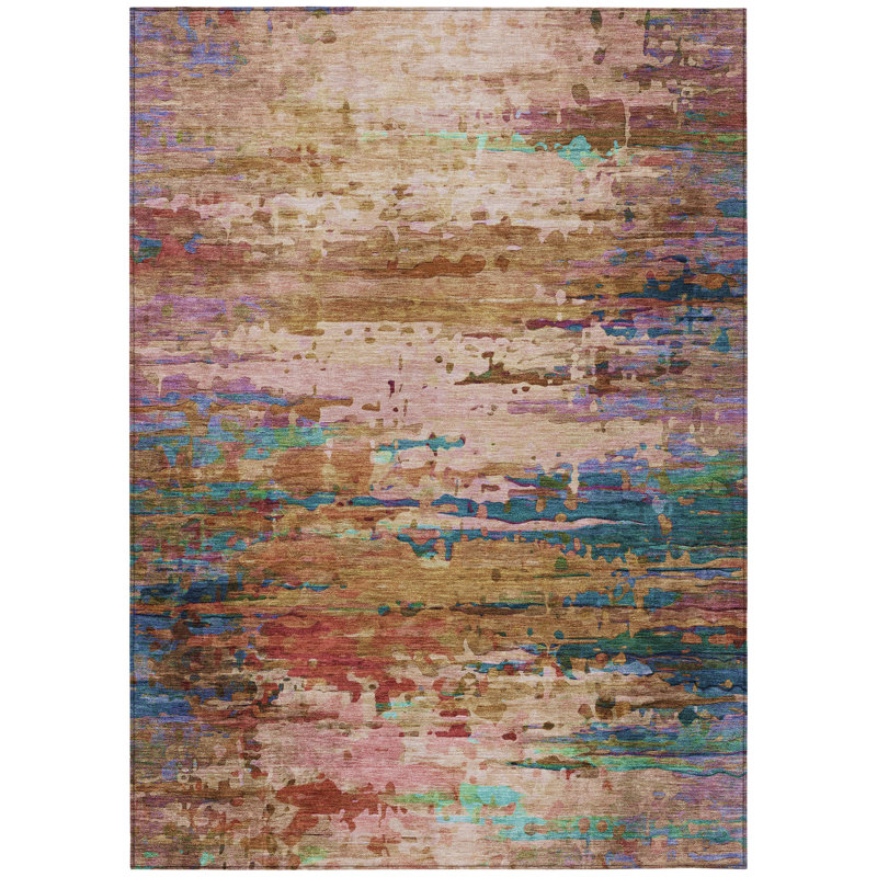 Machine Washable Indoor/Outdoor Xhevrie Sage Rug, Rectangle 3' x 5'