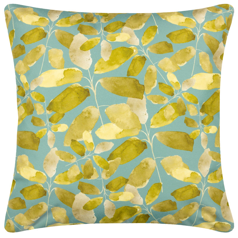 Indoor / Outdoor Floral Square Throw Cushion, Aqua