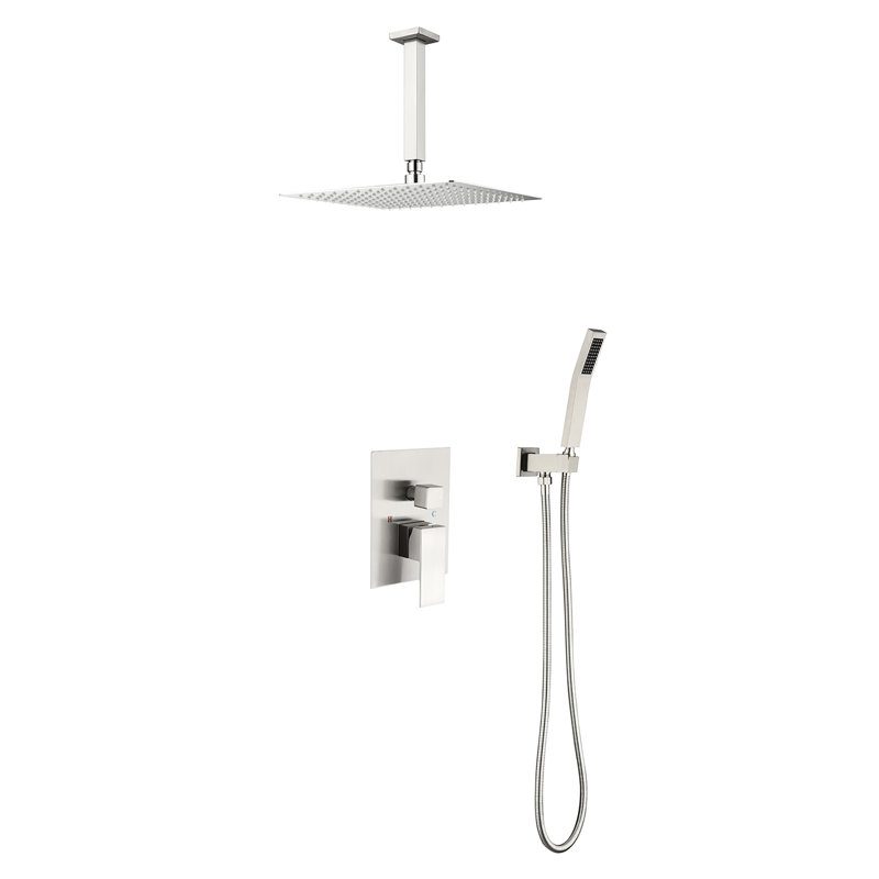 Ceiling Mounted Shower System With Powerful Water Spray & Modern Look 12" Mount: Quality And Performance, Silver