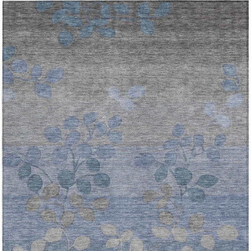 Tapis extérieur lavable floral bleu et gris 5 pi x 8 pi Denim