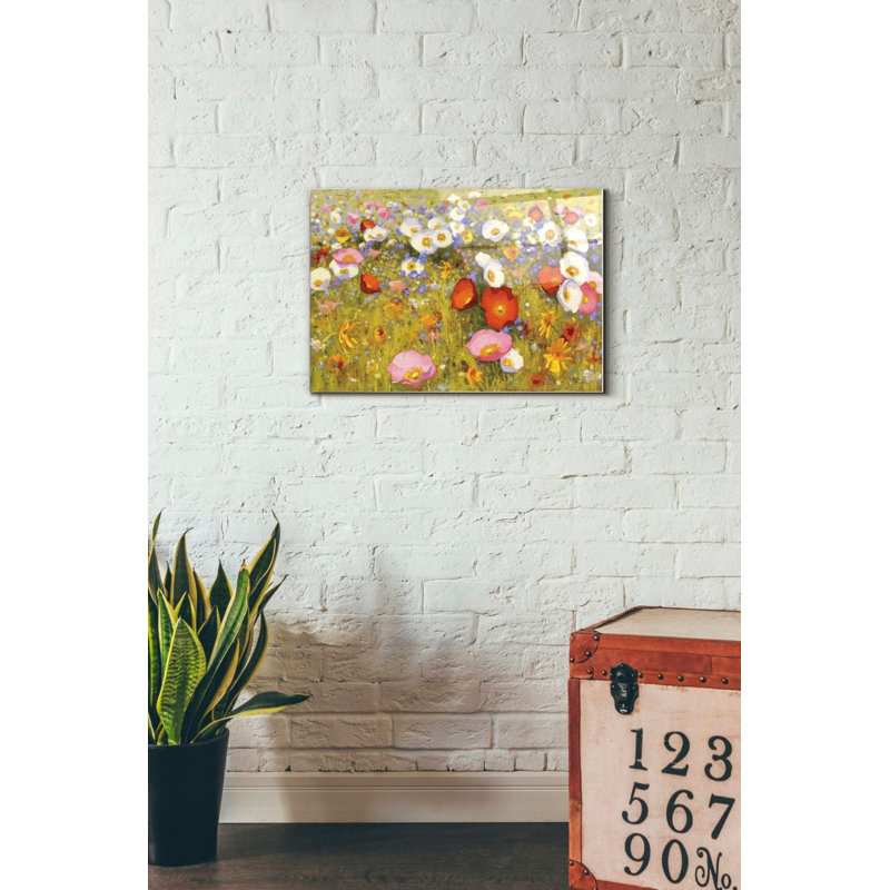 «Champ de fleur III» par Shirley Novak, art mural en verre acrylique, H 16 po x l 24 po x P 0,12 po