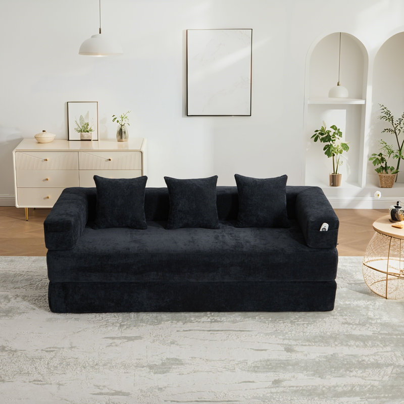Canapé-lit pliant de 78 po avec accoudoirs amovibles en forme de L, canapé-lit modulaire en chenille désossé escamotable, canapé-lit pliable en mousse à mémoire de forme pour petits espaces