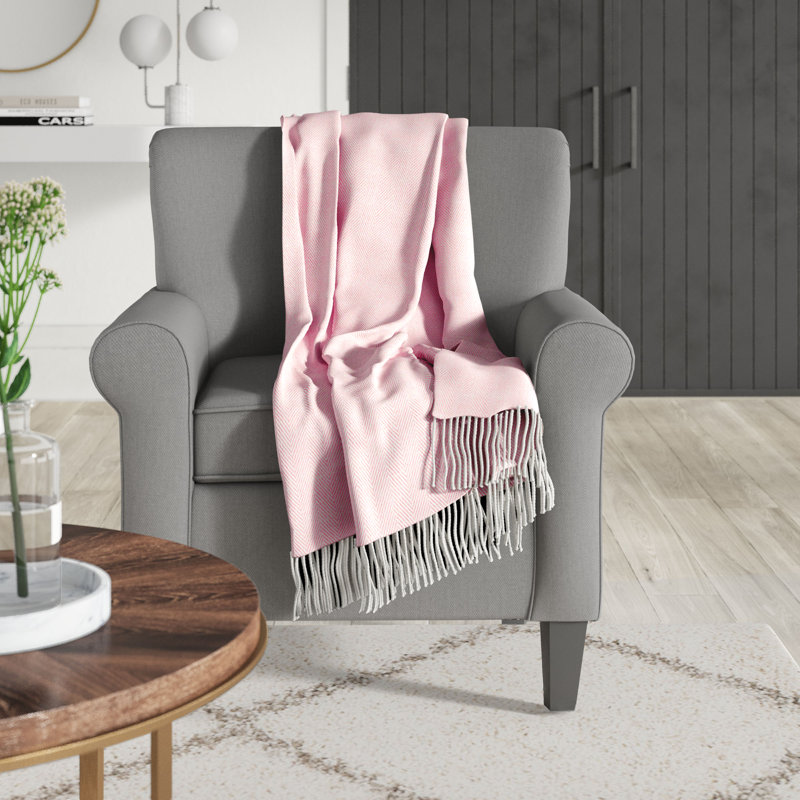 Pink Herringbone Tassel Fringe Full Throw Blanket