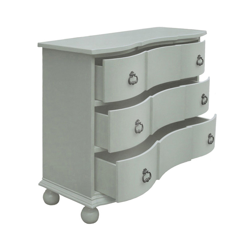 Beige Solid Wood 3 Drawer Accent Chest
