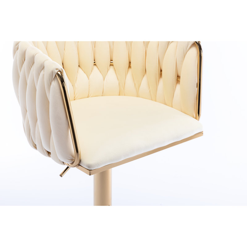 Ensemble de 2 tabourets de bar, avec repose-pieds chromé et base pivotante à hauteur réglable en velours + tabouret de bar simple Golden Leg