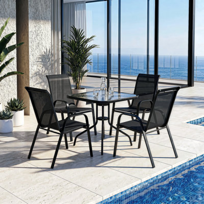Melisa Patio Dining Set 5 Pieces, Outdoor Furniture W/30"X 30" Table and 4 Stackable PVC-coated polyester Chairs, Metal Table and Chairs for Patio, Lawn, Garden, Poolside, Backyard (Umbrella not Included)