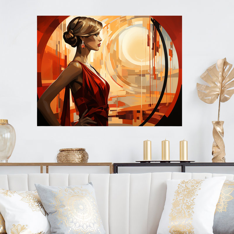 Red Allure Glam Woman Portrait II - Fashion Metal Art, 30" H x 40" W x 1.5" D