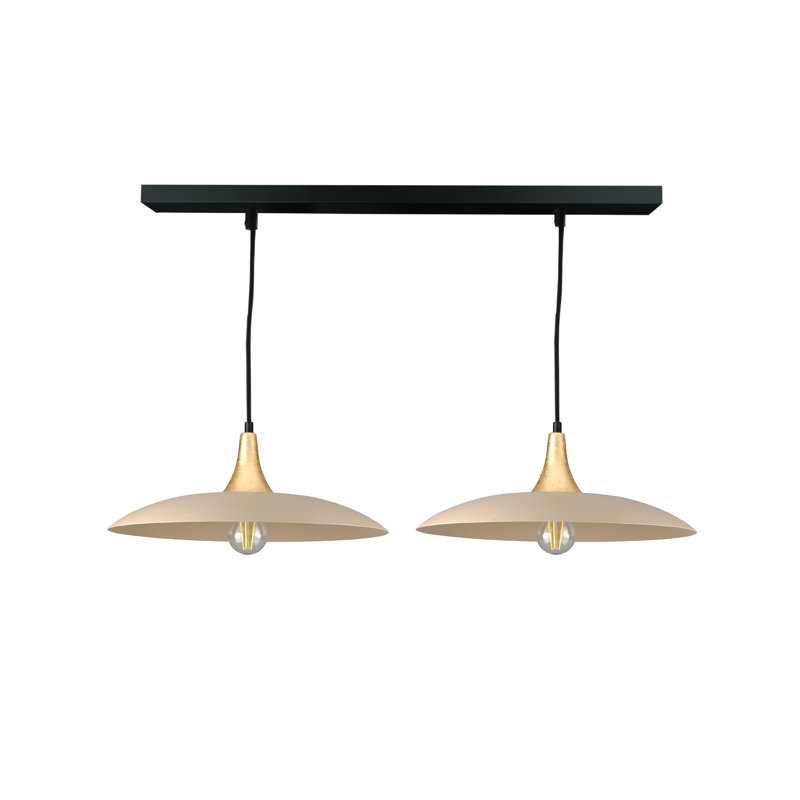 - Light Matte Black Dome Pendant, 120cm H x 110cm W x 41cm D, 2 Lights, Gold/Latte