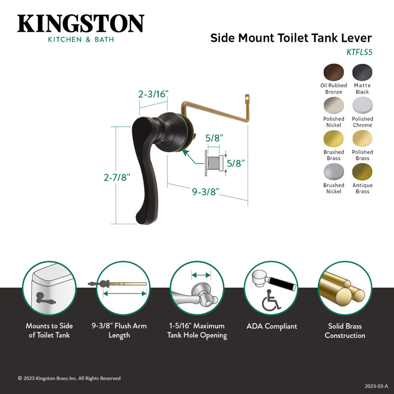 Kingston Brass French Side Mount Toilet Tank Lever, Polished Nickel