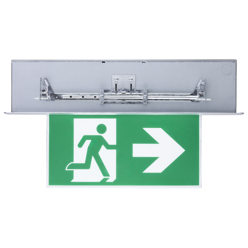 Running Man Green Edge Lit Exit Sign - 120-347V - 2HR Backup - Single/Dual Face - Premium Flush Recessed Mounting