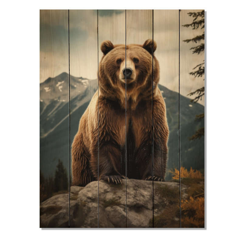 Ours sauvage majestueux ours III - reproduction d'animaux sur bois de pin naturel, H 40 po x l 30 po x P 0,78 po