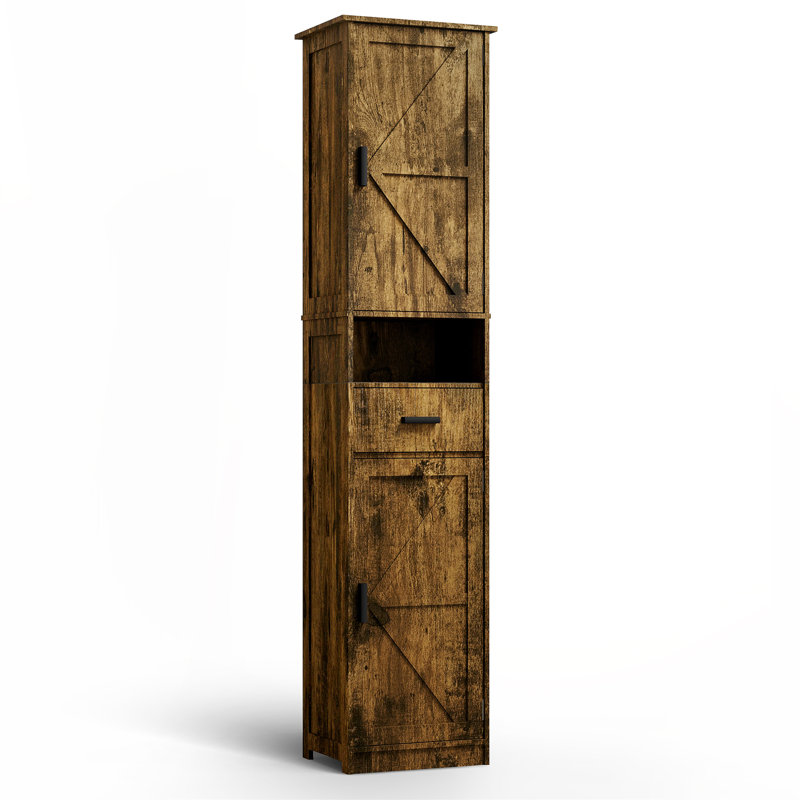 69" H Tall Bathroom Storage Cabinet With 2 Barn Doors And 1 Drawer, Narrow Storage Unit, Adjustable Shelves,Floor Cabinet For Bathroom, Living Room, Entryway,Kitchen