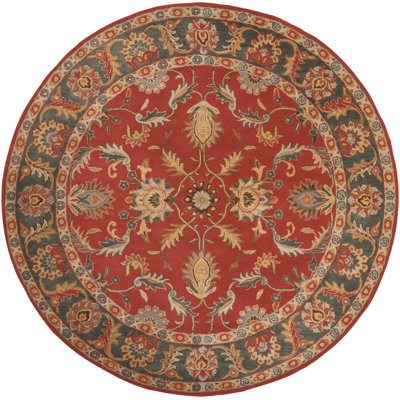 Tapis oriental en laine rouge brique, bleu marine et moutarde touffeté à la main Buckhill