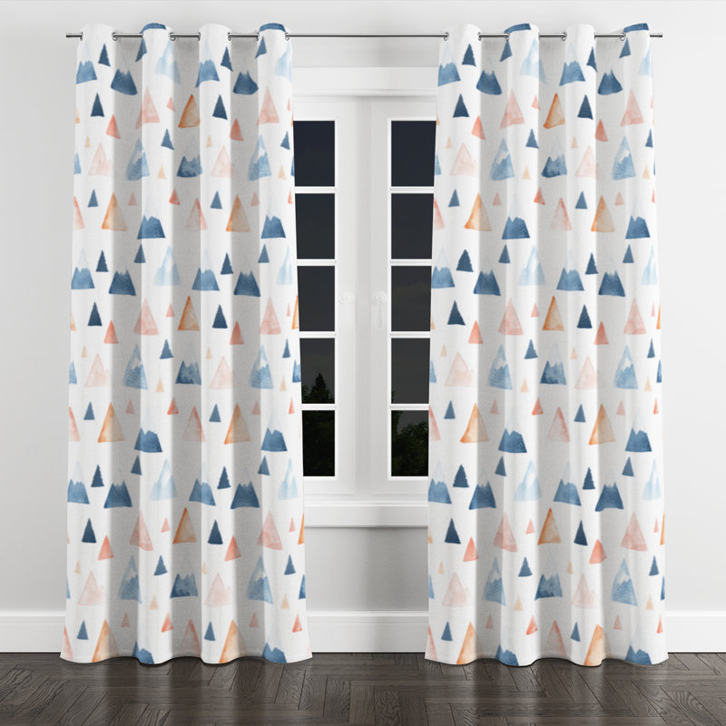 Kids Geometric Blackout Curtains - Landscape Mini Mountains Grommet Curtain - 1 Panel, 52" W x 63" L, Silver Grommets