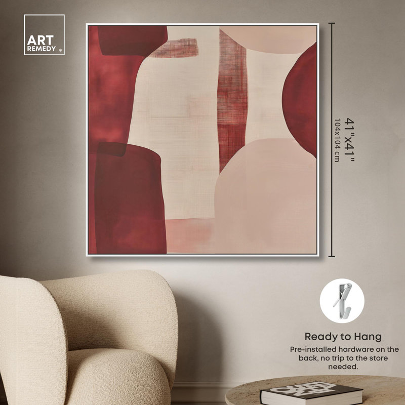 «Scarlet Beacons Canvas Boho» par Art Remedy, H 41 po x l 41 po x P 1,8 po, Cadre flottant blanc