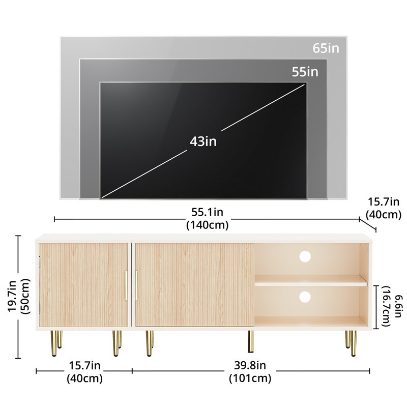 Combined Modern TV Stand For 55/60/65 Inch TV, Small Entertainment Center With Adjustable Shelf, TV Media Stand With Storage Cabinet, TV Console With Gold Legs For Living Room, Bedroom