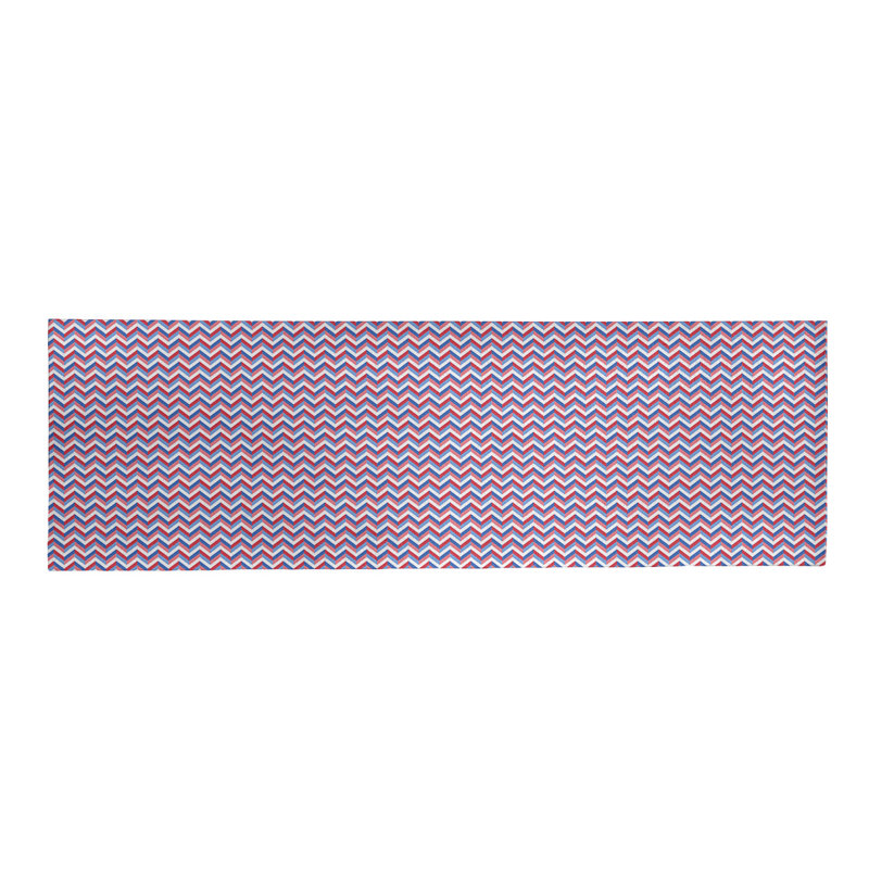 Tapis rouge/bleu à chevrons fait main, Tapis de couloir 2 pi x 8 pi
