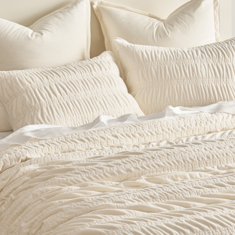 Ensemble d'édredon Ruched, Blanc, crème, Courtepointe très grand + 2 taies décoratives tr
