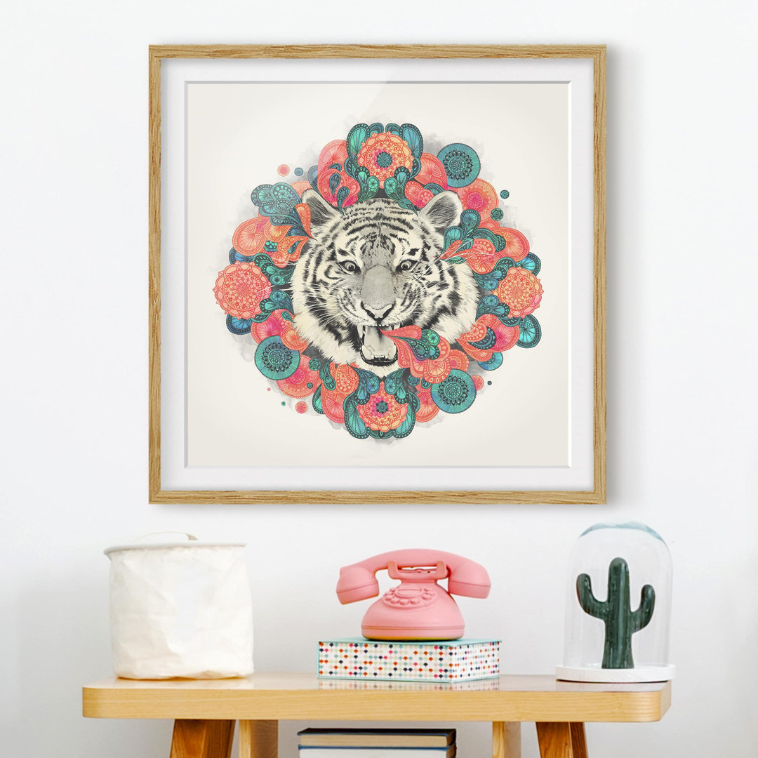 Gerahmtes Poster Illustration Tiger Mandala Paisley