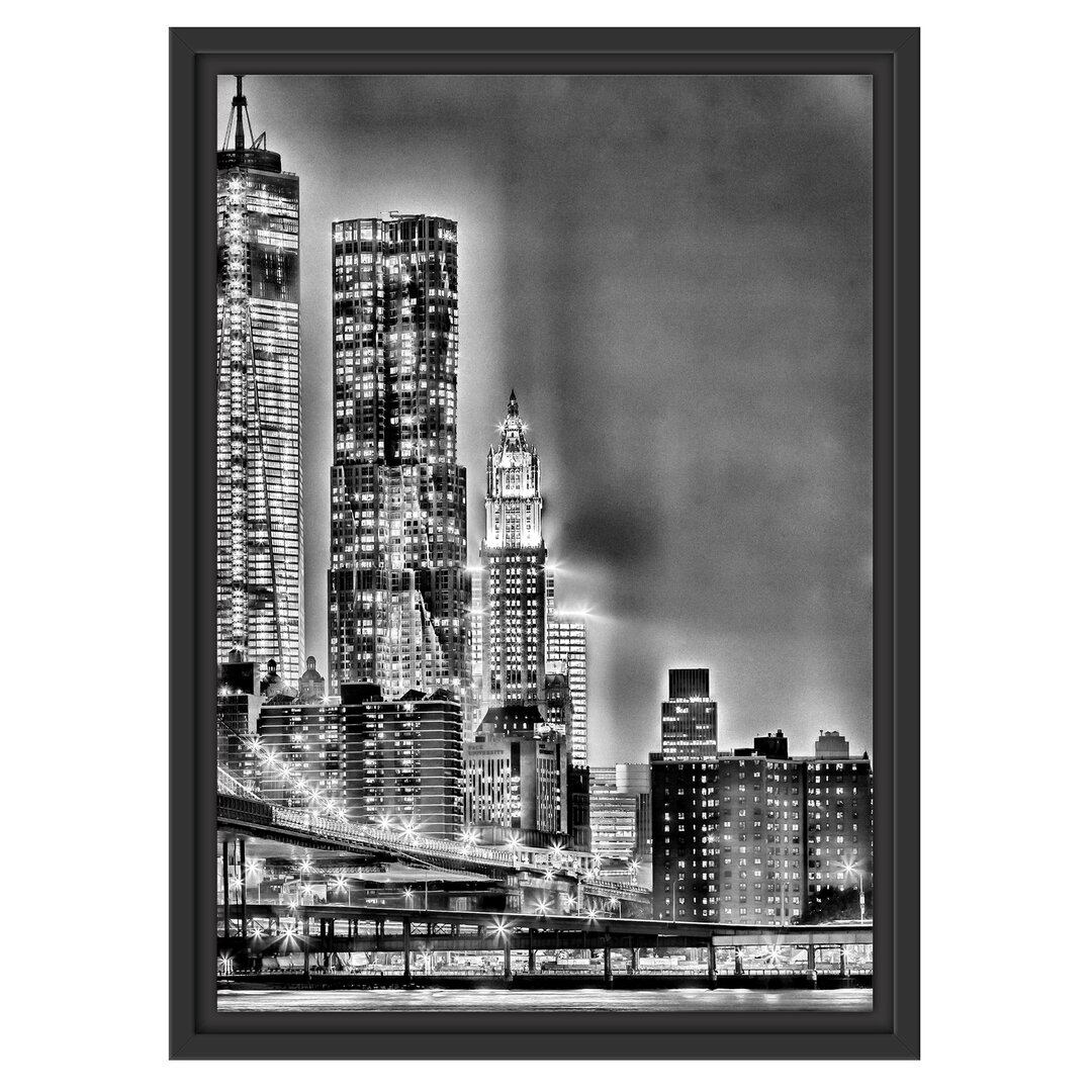 Gerahmtes Wandbild New York, Skyline bei Nacht