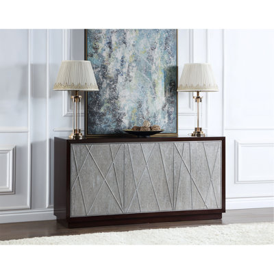Metallic Silver & Walnut Finish Console Cabinet