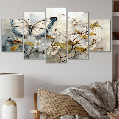 Beige Butterfly Glimpse Of Serendipity On Metal 5 Pieces