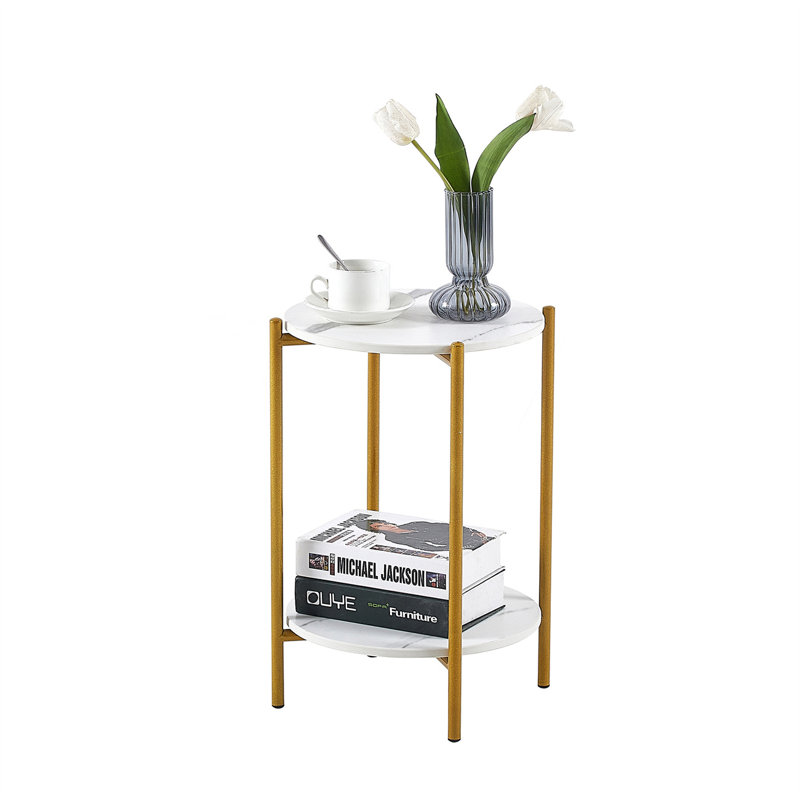 Marble Top End Table, White/Gold