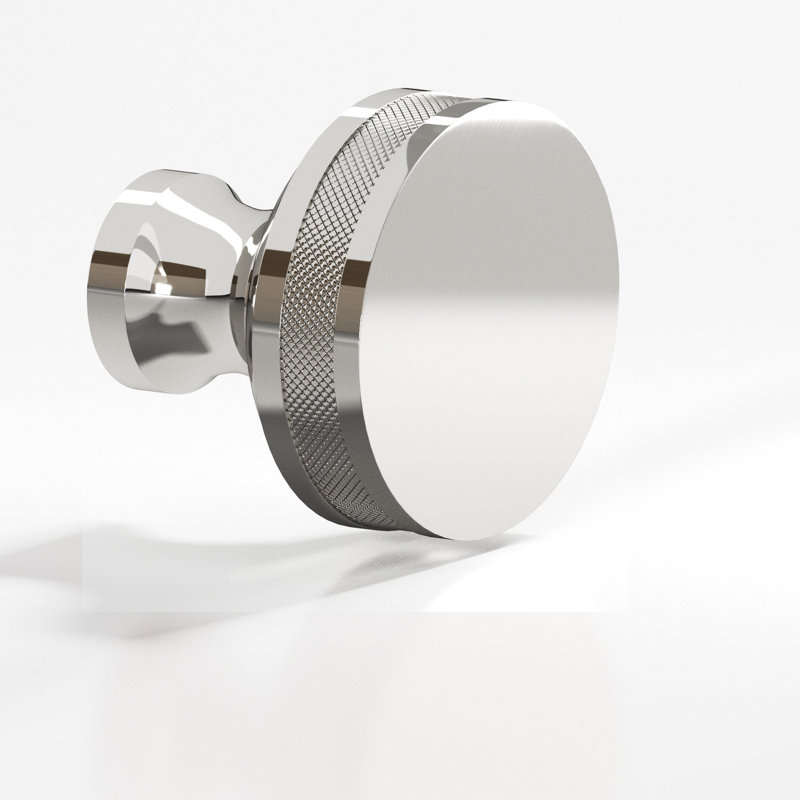 Round, Diamond-Knurled Sandwich Cabinet Knob, 1.25", Polished Nickel