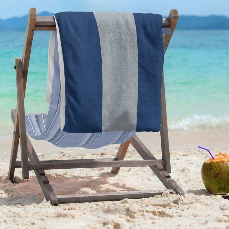 Columbus Lightweight Beach Towel, Blue/Flat Silver/Blue, Poly/Cotton