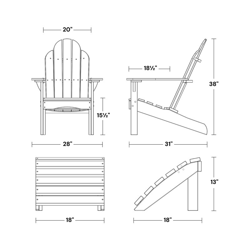 Lollis Adirondack Chair With Ottoman, Light Gray