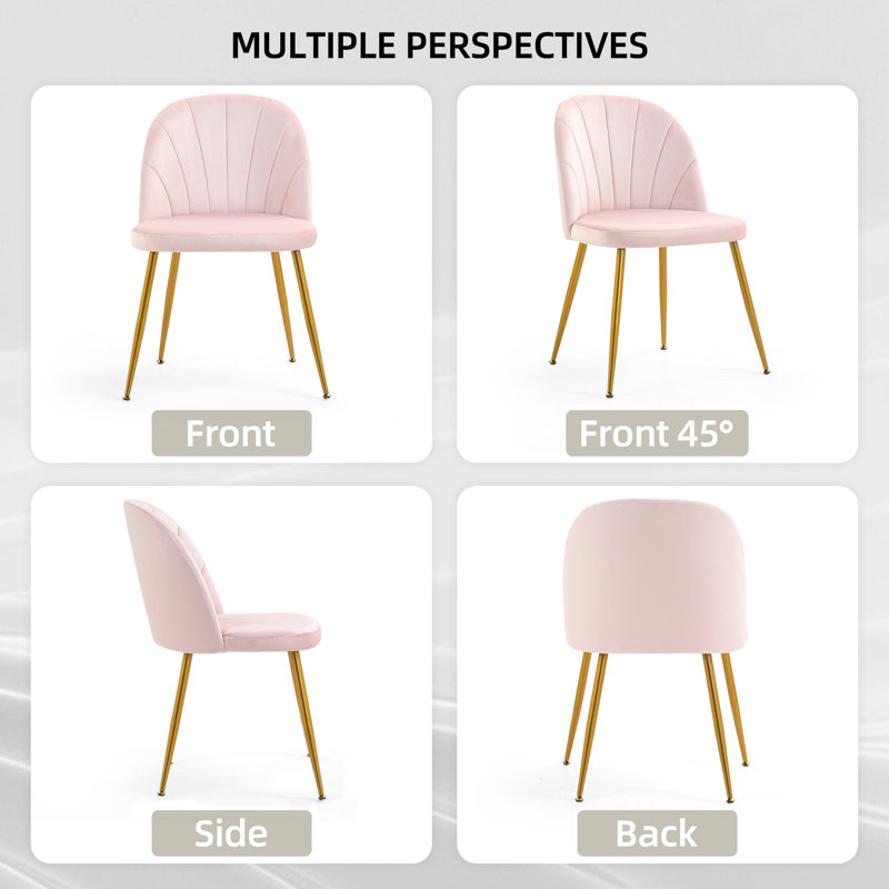 Modern Velvet Armless Side Dining Chairs, Pink