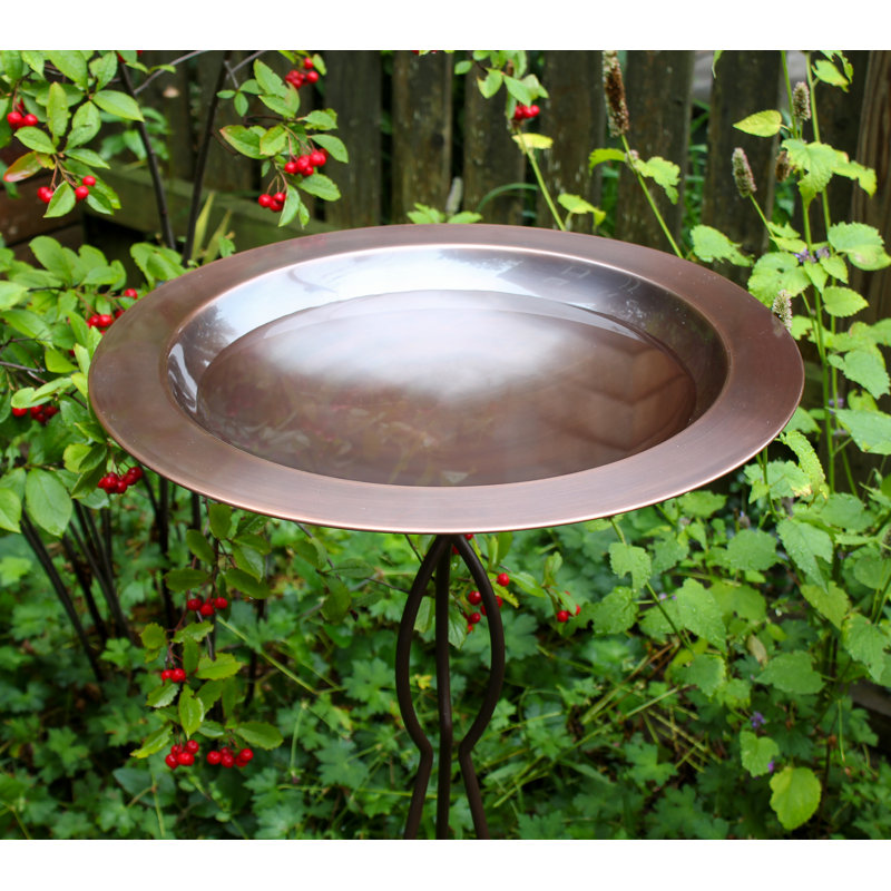 Antique Copper Birdbath with Bronze Wrought Iron Tripod Stake