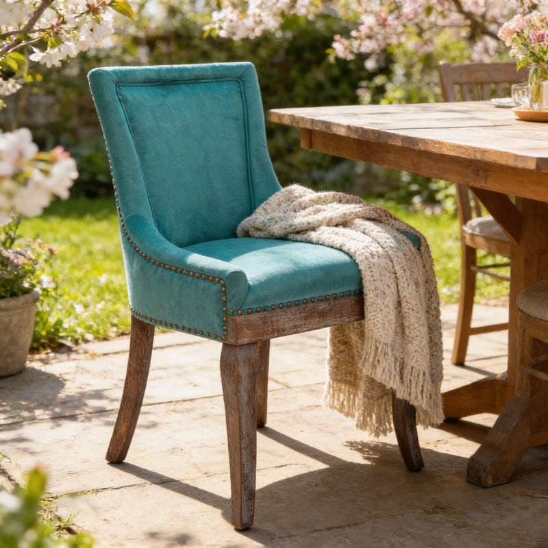 Ensemble de 2 chaises d'appoint de cuisine en bois massif avec garniture cloutée et support pour haut dossier Farmhouse, capacité de poids de 350 lb
