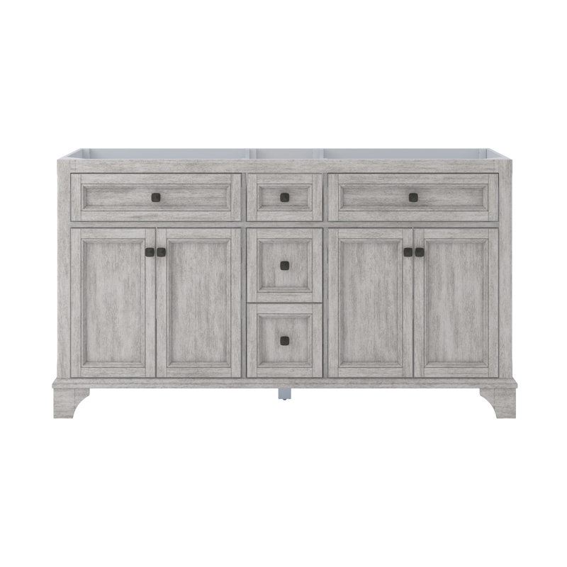 Ellery 60" Vintage Grey Double Freestanding Vanity with Oil-Rubbed Bronze Hardware