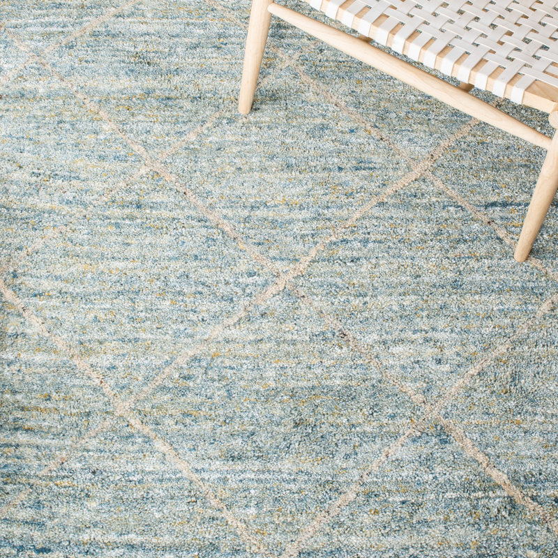 Tapis bleu clair en laine touffeté à la main Moniz, Rectangle 8 pi x 10 pi