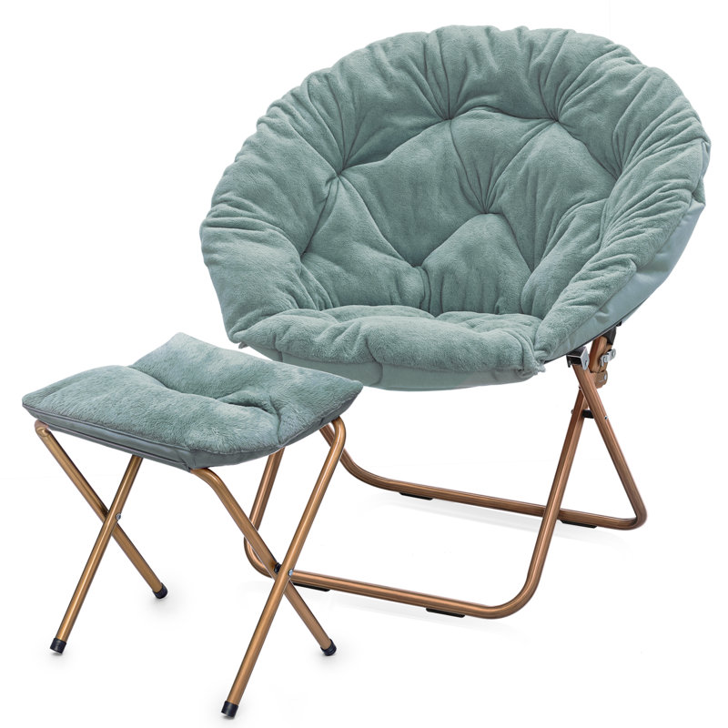 Amey Foldable Round Saucer Chair Portable Dorm Chair Lounge Chair Accent Chair for Bedroom Living Room, Purple Synthetic Fur