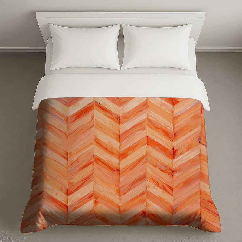 Housses de couette à motif de chevrons orange, Grand lit