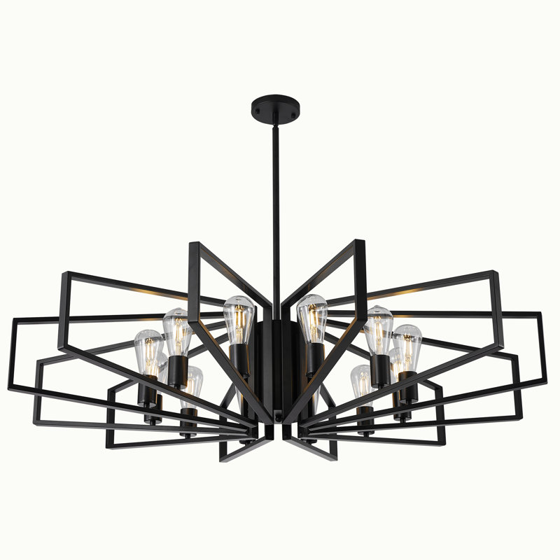 Lustre géométrique à 12 lumières à intensité variable, H 70,45 po x l 45,28 po x P 45,28 po, Noir, noir, noir, noir
