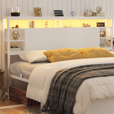 Wood Headboard with Led Lights & Charging Station