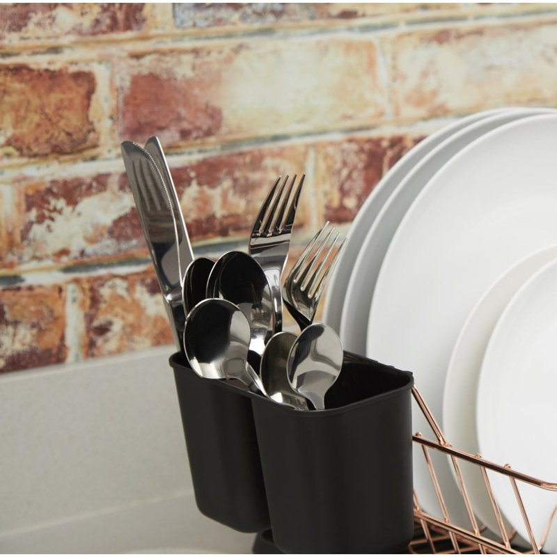 Tower Dish Rack with Black Tray and Cutlery Holders, Rose Gold