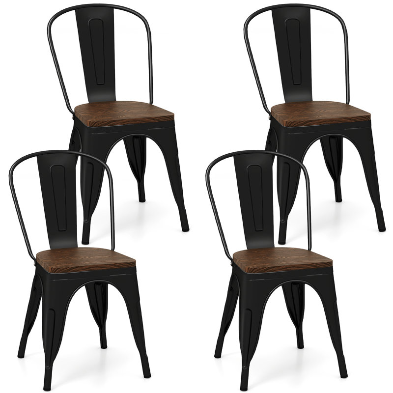 Metal Dining Chairs Set Of 4 Stackable Kitchen Side Chairs, Black